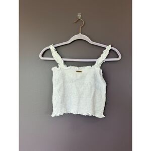 NWT Skemo Basics Smocked White Ruffle Strap Crop Top Size Teen Small